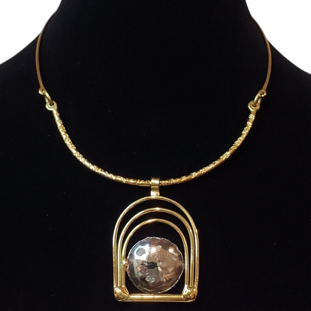 Estate Unsigned Mixed Metal Geometric Torc Necklace